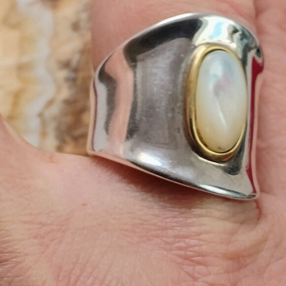 RLM Studio Robert Lee Morris Sterling Silver Brass Mother of Pearl Ring Size 10 - Picture 5 of 11